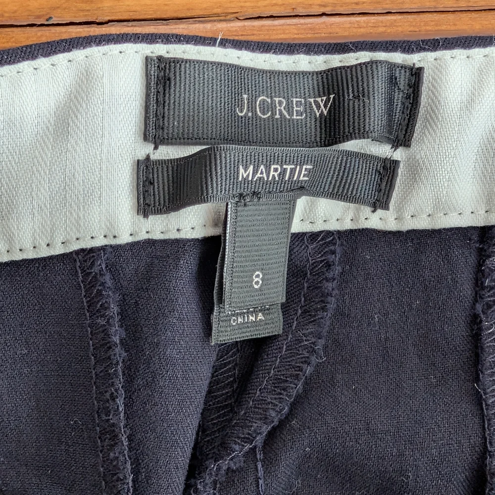 J. Crew Martie Ankle Pants, side zip, Navy, Size 8